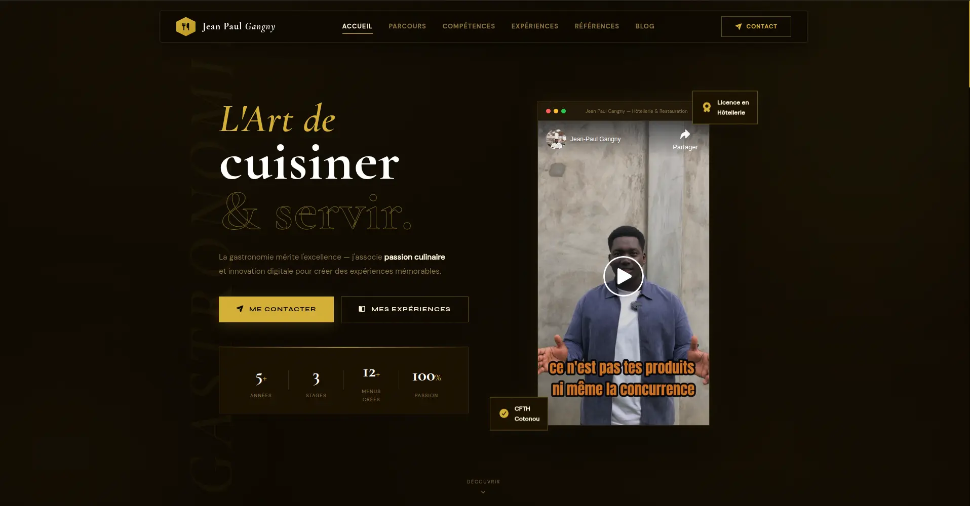 Site Web & Portfolio Restaurant – Jean Paul Gangny