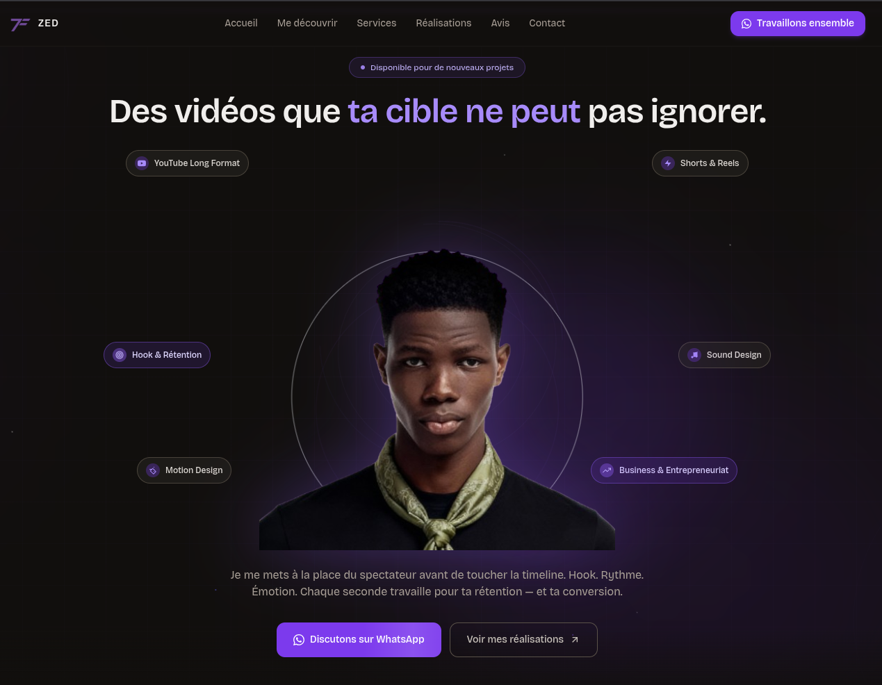 Site Web & Portfolio Monteur Vidéo – Zed Florentin