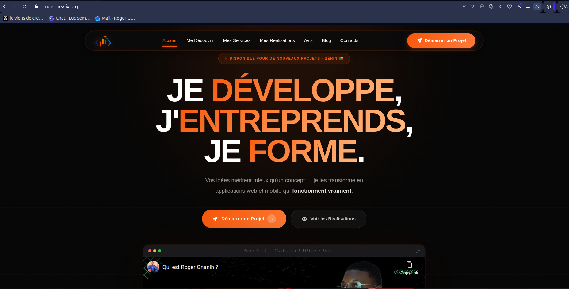 Roger – Portfolio de Développeur Full-Stack